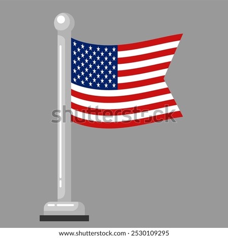 Mini Icon American Flag Waving on Flagpole Isolated on Gray Background - Flat Style Symbol or Icon - Editable and Scalable Vector EPS File for Easy Print and Graphic Design Use