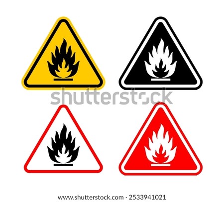 Danger Flammable Liquid Warning Sign with Blazing Fire Icon. Editable and Scalable Vector EPS File, Isolated on White Background, Easy to Print Graphic Design Element