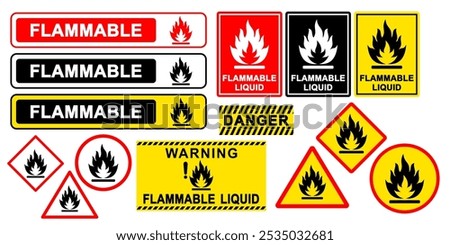 Danger Flammable Liquid Warning Sign with Blazing Fire Icon. Editable and Scalable Vector EPS File, Isolated on White Background, Easy to Print Graphic Design Element