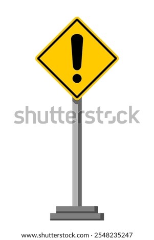 Yellow Exclamation Mark Sticker Template with Signpost - Attention Symbol, Information Board, Editable and Scalable Vector Graphic Isolated on White Background EPS File. Square