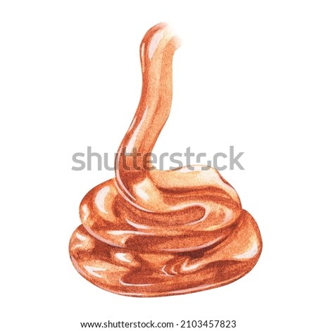 Melted caramel. Pouring honey. Watercolor illustration. Isolated on a white background. For design.