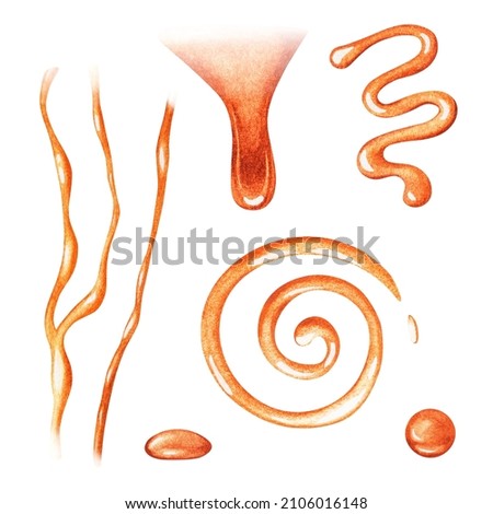 Caramel smudges and curls. Watercolor illustration. Isolated on a white background. For design.