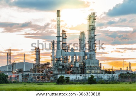 Oil Refinery factory in the morning , petrochemical plant , Petroleum...