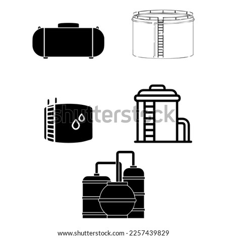 Plastic water tank icon. Clipart image isolated on white background.Water tank flat line icons set. Liquid storage, plastic container, rainwater harvesting, oil plastic barrel,Industrial water tanks 