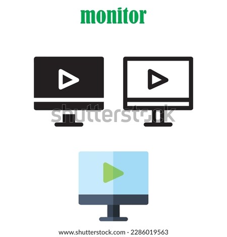 Media player interface.Computer monitor, smartphone, laptop and tablet pc design. Mobile phone smart digital device set. Movie player, play video button icon.