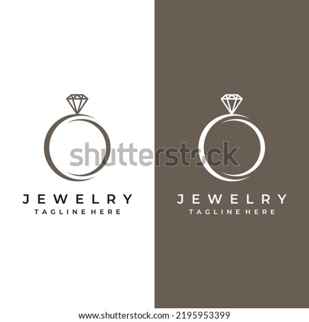 Abstract logo of jewelry ring with luxury diamond or gems.Isolated black and white background.Logo can be for jewelry brand and sign.