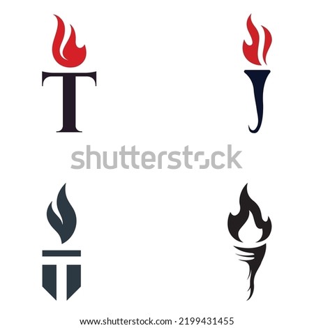 Minimalist liberty torch logo. Torch with a simple shape. Elegant letter T, fire and pillar.