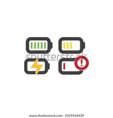 Battery GSM icon set. Isolated black smartphone battery level indicator icons on white background.