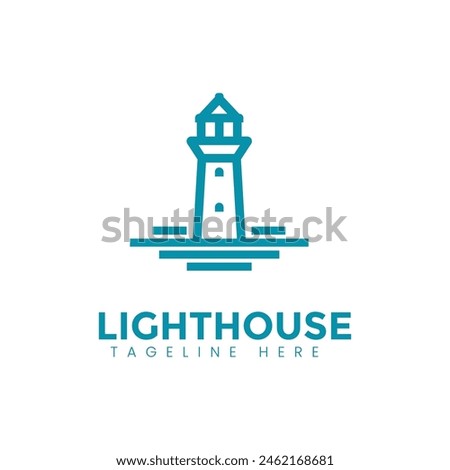 Lighthouse logo. Nautical light beacon line icon. Maritime harbor building symbol. Vector illustration.