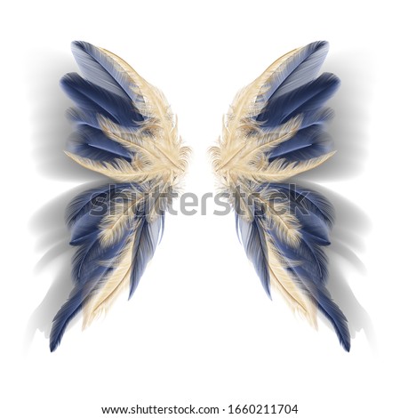 Butterfly wings with feathers. Modern  abstract art Golden Feather. Vector illustration.