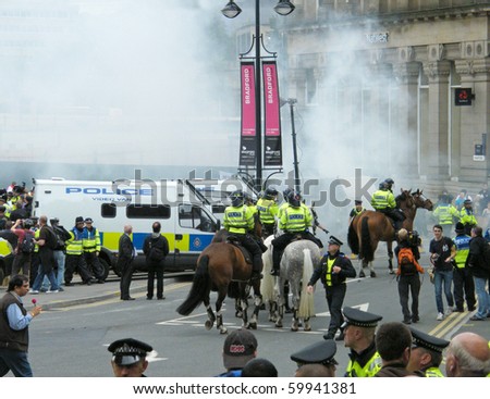 Bradford, West Yorkshire, England-Aug 28: Riot Police On Horses Fight ...