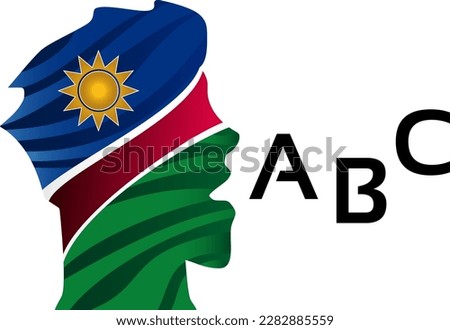 Namibian head of a man pronounces the alphabet. Icon of the School of Foreign Languages in Namibia. Vector template for educational institutions.