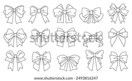 Set of bows and ribbons. Bow for gift wrapping for birthday, wedding, Christmas, New Year. Vector illustration isolated on white background