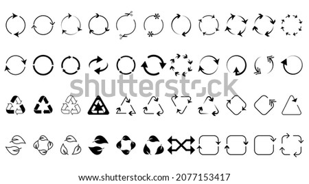 Biodegradable, compostable, and recyclable icon set. Recycling icons collection. Mega recycling icon set. Green recycling and rotation arrow icons pack. Editable Stroke