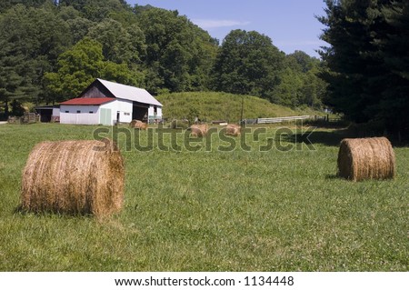 Barn with hay bales in field - Washington County, Ohio