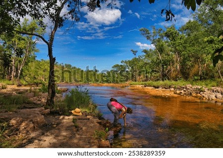 Similar – Image, Stock Photo Shallow river flowing along rocky shore in bright day