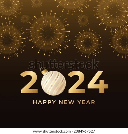 Happy New Year 2024 Post and Greeting Card. Luxury and Premium Happy New Year 2024 written sparklers on festive firework background