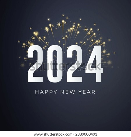 Happy New Year 2024 Post and Greeting Card. Luxury and Elegant banner with festive firework and text background