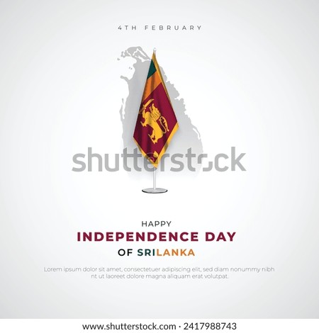 Happy Sri Lanka Independence Day Greeting Card and Post. Independence Day of Sri Lanka with Text, Flag, and Sri Lanka Map Vector Illustration