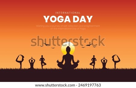 21 June - International Yoga Day Banner and Greeting Card Design. Modern and Elegant Yoga Day Creative with Woman in Meditation Pose Vector Illustration