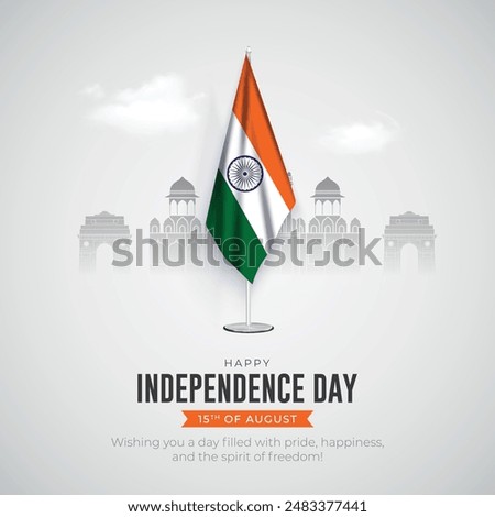 Happy Independence Day India Social Media Post and Flyer Template. 15 August - India Independence Day Celebration Greeting Card with Text and Indian Flag Vector Illustration