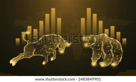 Bullish vs Bearish Concept in Stock Market, Forex Trading, and Cryptocurrency. Digital Bull vs Bear with Charts Low Poly Wireframe Vector Illustration