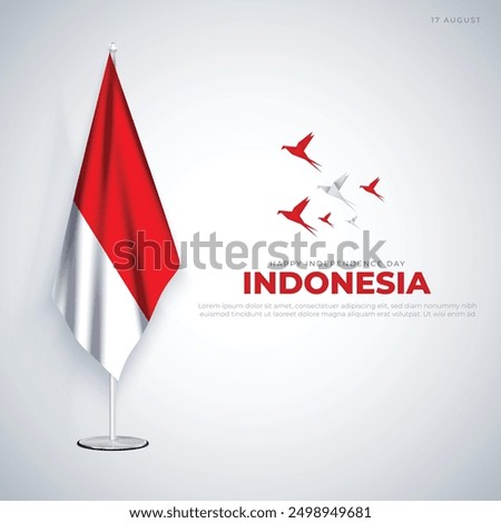 Happy Independence Day Indonesia Greetings and Post. 17 August - Indonesia Independence Day Modern and Minimal Banner Background with Indonesia Flag Vector Illustration