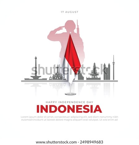 Indonesia Independence Day Greeting Card and Post. 17 August -Happy Independence Day Indonesia Modern and Minimal Banner Background with Indonesia Flag Vector Illustration