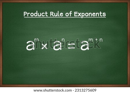 Product rule of exponents formula. Algebra math formula on green chalkboard vector