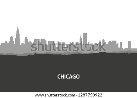 Chicago, USA skyline. City silhouette with skyscraper buildings, with famous American landmarks. Urban architectural landscape. - Vector 
