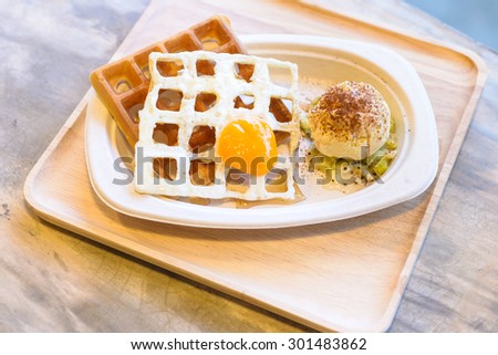 egg waffle and ice cream