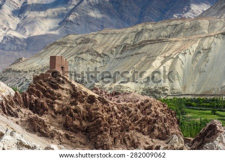 Ancient fortress with a beautiful mountain view background,Leh Ladakh,Jammu-Kashmir,India.