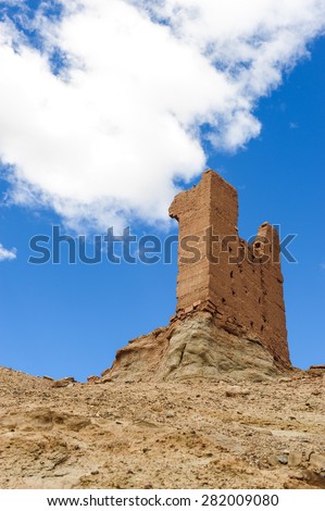 Ancient fortress under the blue sky and white cloud in Ladakh,Jammu-Kashmir,India.