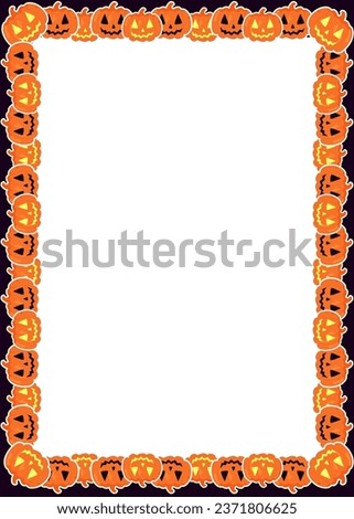 Halloween style frame. Vertical photo frame with colorful Halloween pumpkins. Vector framework with pumpkin lantern. Vector illustration in flat style
