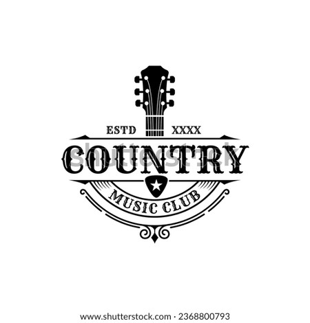 Country Guitar Music Club Vintage Retro Logo Design