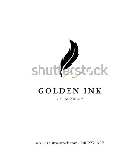 feather quill pen golden ink logo design