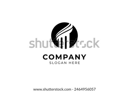 pillar logo in circle shape with silhouette flat vector design