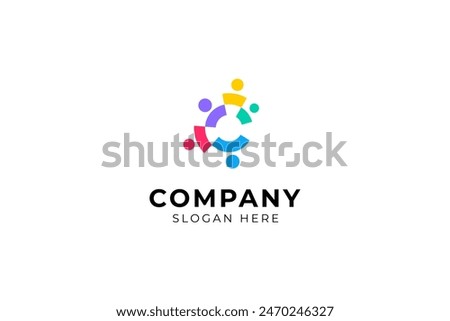 Abstract Initial Letter C Colorful Growth Group Meeting for Humans culture social club, people together, teamwork community logo design vector