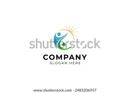 People logo with Sunlight for Culture Diversity Together Team Work Unity Community Care Human Gathering Logo design