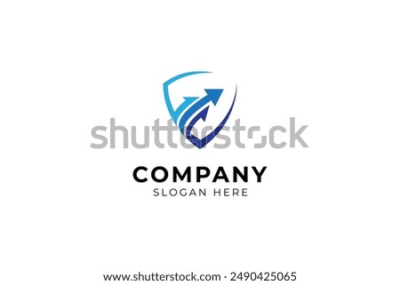 shield logo and three up arrows in flat design vector style