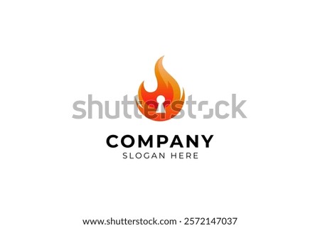 fire element logo with security key padlock in modern design style