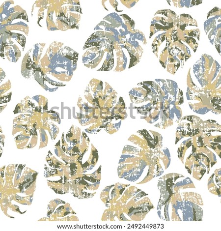 tropical Split brown Leaves plant botany watercolor painting pattern on white background. Modern tropical leaves pattern, great design for any purposes. 