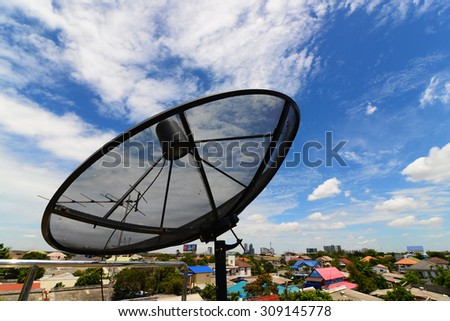 satellite dish antenna radar and blue sky background