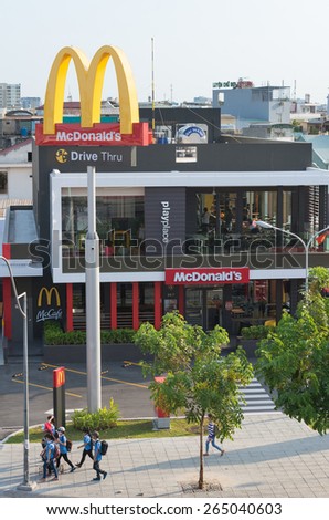 HOCHIMINH, VIETNAM - MARCH 28, 2015: A new restaurant (opened on Feb. 6) of the McDonalds Corporation, the worlds largest chain of hamburger fast food restaurants, serving 68 million customers daily.