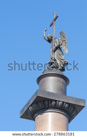 ST.PETERSBURG, RUSSIA - JUNE 29, 2011: A sculpture of an angel topping the Alexander Column at the Palace Square. The face of the angel looks similar to Emperor Alexander\'s face.