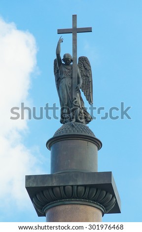 ST.PETERSBURG, RUSSIA - JUNE 30, 2011: A sculpture of an angel topping the Alexander Column, the focal point of Palace Square. The face of the angel bears great similarity to Emperor Alexander I.