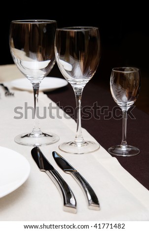 three different glasses of restaurant table appointments