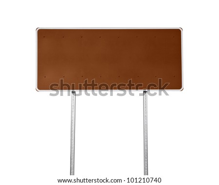 Blank brown highway sign isolated on white. - stock photo