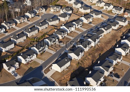 Aerial of a brand new suburban neighborhood in the eastern USA.