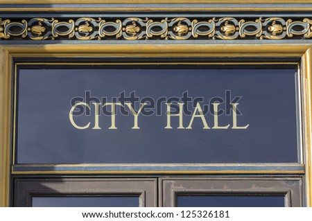 City Hall sign in San Francisco, California.